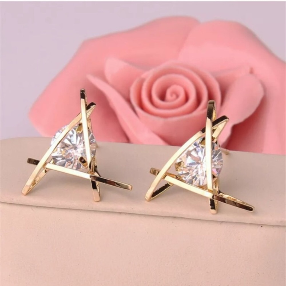 One Day Price Drop Gold Earrings Triangle Stone - Picture 2 of 5